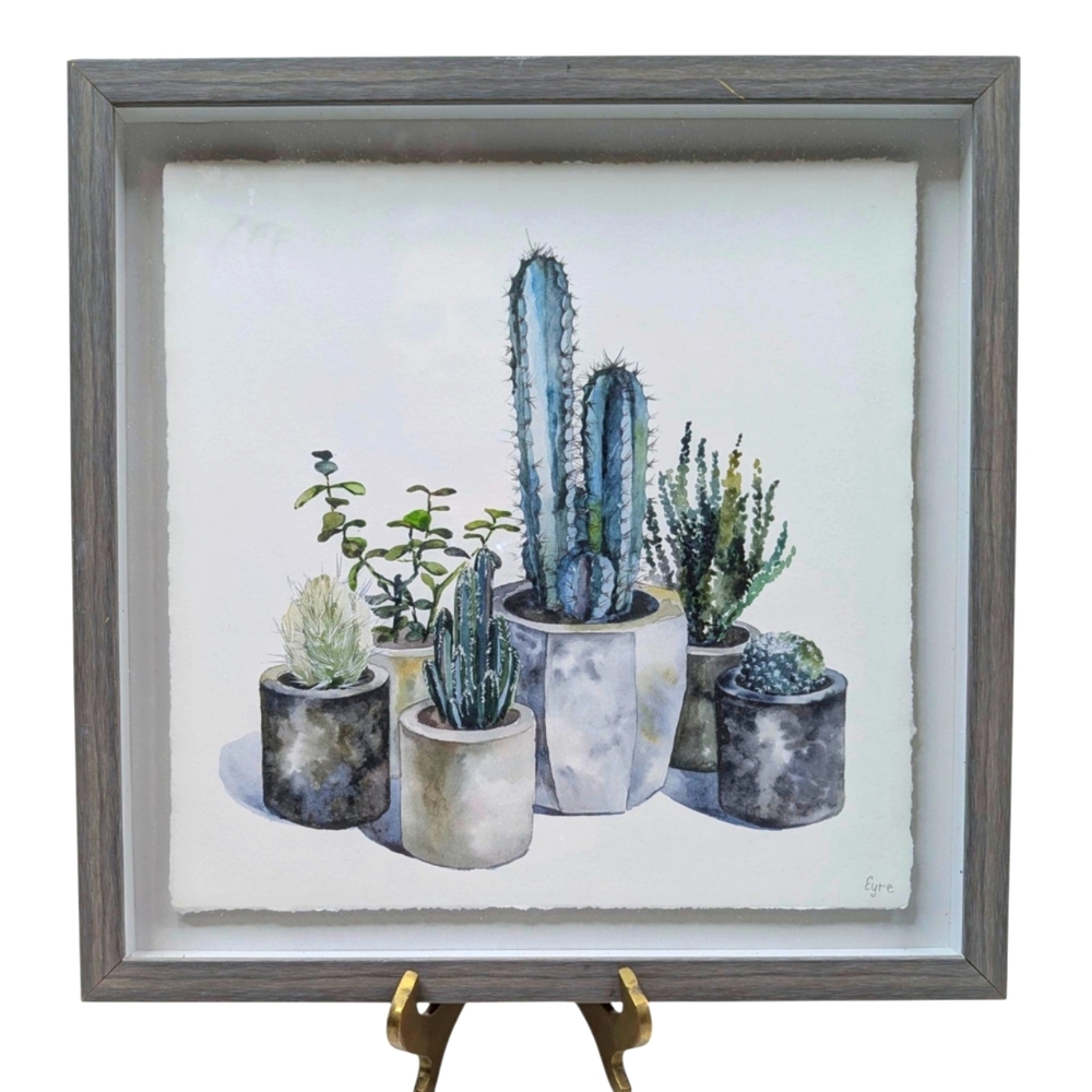 Marmont Hill Gray Frame and Green Cactus Art Giclee Print Home Decoration